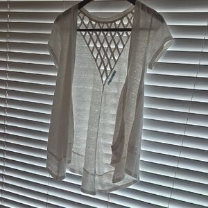 Maurices Cream Short Sleeve Cardigan with Lattice Back